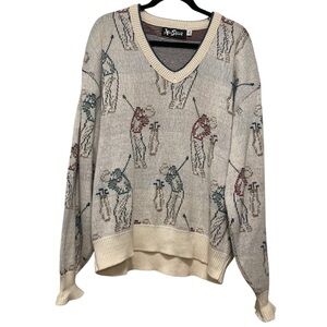 Vintage Alan Stuart Men’s Golf Golfer Graphic Knit Sweater Made In USA Size XL